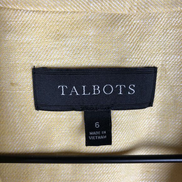 TALBOTS 100% Linen Blazer Women’s‎ Sz 4 Yellow 1 Button Lined Jacket Career - Picture 3 of 12